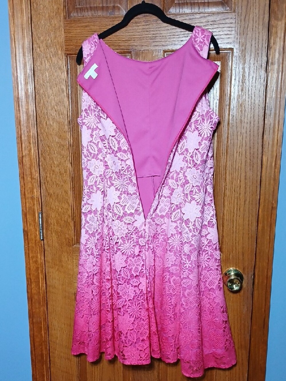 New York & Company Ombre Pink Lace-Trim Dress - Picture 3 of 9